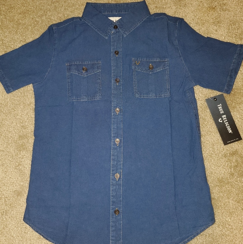 Boys True Religion denim short sleeve button down